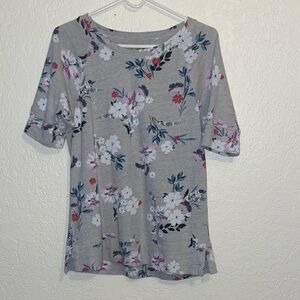 LOFT Gray Floral Short Sleeve Tee